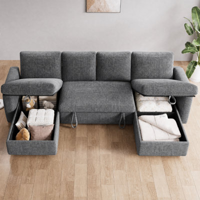 Canapé-lit modulaire coulissant de 105 po avec rangement, canapé-lit modulaire escamotable pour le salon, canapé-lit en U convertible pour appartement