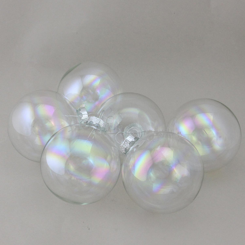 Set of 6 Clear Iridescent Glass Ball Christmas Ornaments