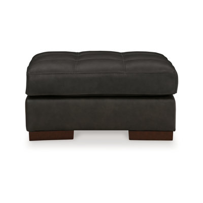 Lenie Ottoman, Tufted Details, Dark Gray Real And Faux Leather 34 Inch