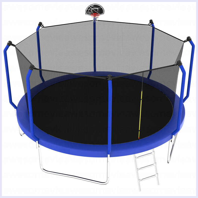Trampoline 14FT avec panier de basketball, trampoline d'extérieur renforcé de type ASTM avec filet d'enclos