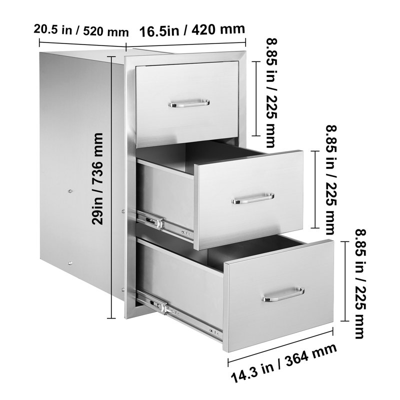 Tiroirs de cuisine pour l'extérieur, H 29 po x l 16,5 po x P 20,5 po