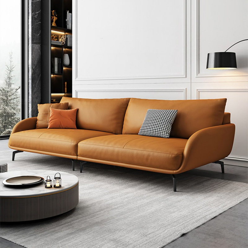 Canapé modulaire orange en cuir véritable, H 33,46 po x l 109,45 po x P 36,61 po, 4