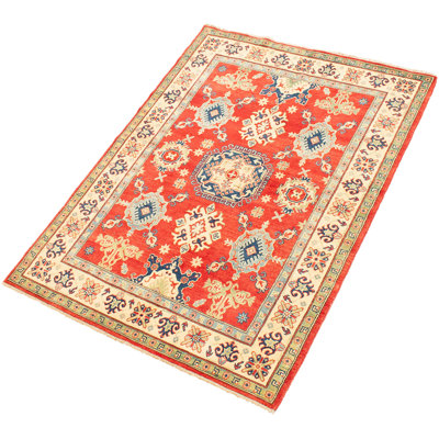 Tapis unique en laine noué à la main Gazni orange / beige / vert de conception unique 5 pi x 6 pi 6 po Qaiden