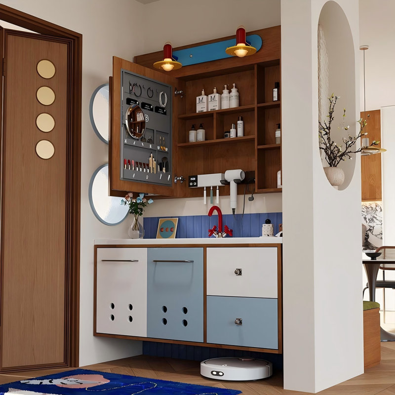 Wall Mounted Single Double Combined Vanity Unit Bathroom Vanity With Ceramic Top, 21.65" H x 43.31" W x 19.69" D