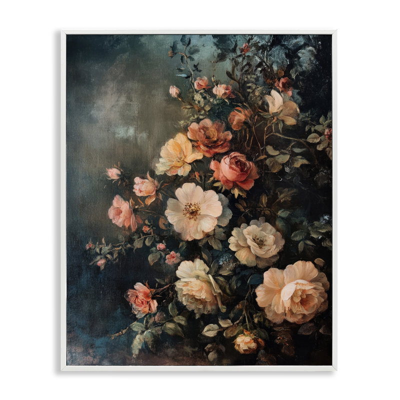 «Dark Rose Florals», estampe numérique encadrée par Petal Prints Design, H 30 po x l 24 po