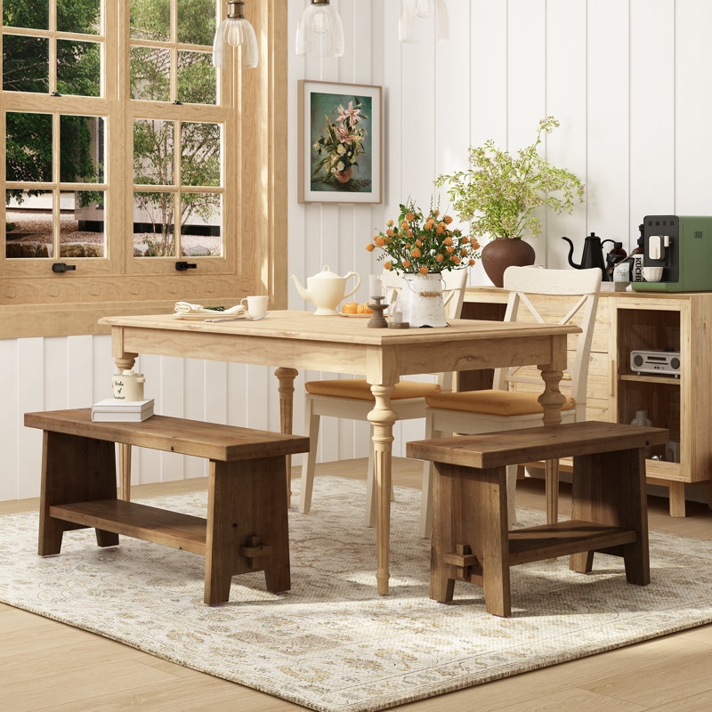 Banc en bois avec étagère de rangement de 43,3 po de largeur Danard, H 17,9 po x l 43,3 po x P 11,8 po 