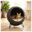Lit pour chat en rotin surélevé avec coussin moelleux et base en métal PawHut, gris