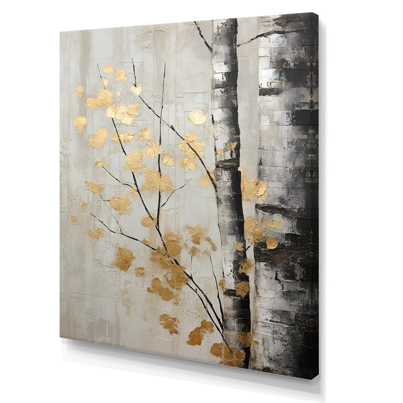Tree Whispers Of Grey and Gold - Reproduction d'art sur toile encadrée monochrome, H 32 po x l 24 po x P 1 po, Toile tendue