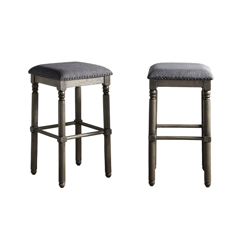2 tabourets de bar rembourrés en bois gris - choix de sièges chic et rustique pour la salle à manger, siège rembourré en mousse, structure gris délavé, revêtement, tabourets rectangulaires, de charme 2, tissu, l 16 po x P 16 po, H 28,82 po