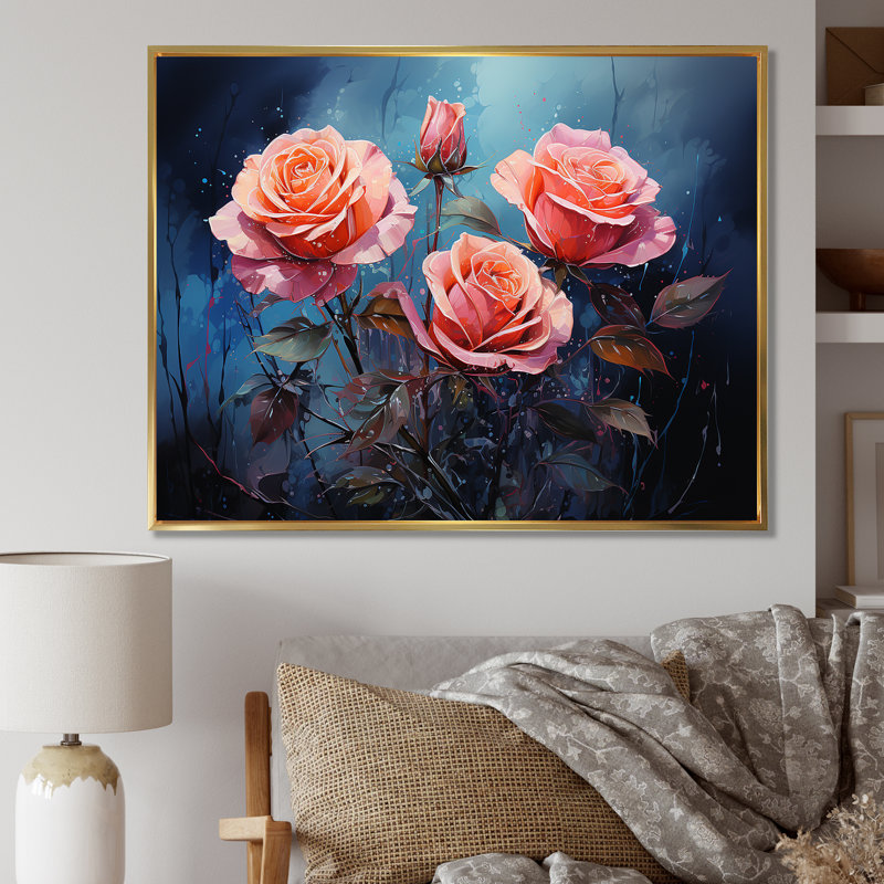 Minimalisme roses roses rêve IV, H 16 po x l 32 po x P 1 po, Cadre flottant doré