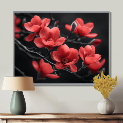 «Magnolias Photo II» - art mural rouge