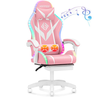 Hoffree Massage Ergonomic Gaming Chair with Bluetooth Speakers and RGB LED Lights