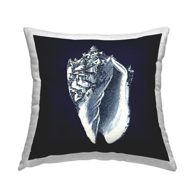 Distressed Navy and White Conch Shell Outdoor Printed Pillow by Vision Studio