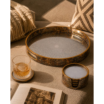 Round 4 Piece Coaster Set With Holder