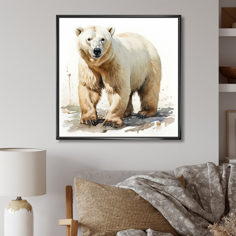 Ours polaire blanc d'hiver III - ours 2, art mural, Cadre flottant noir, 16" H x 16" W