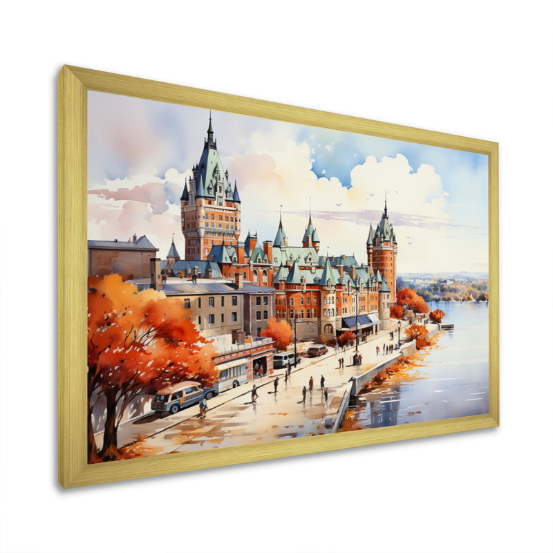 Québec, beauté française I - impressions sur toile Québec, Cadre doré simple, H 16 po x l 32 po x P 1 po