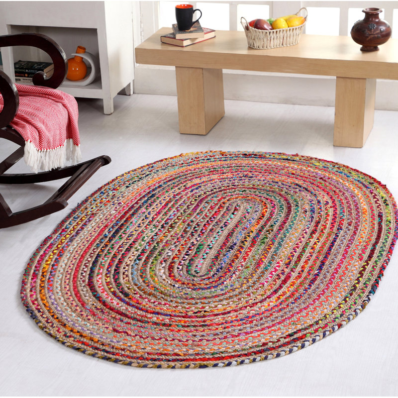 L'Oasis Striped Jute / Sisal Hand Woven Area Rug, Oval 75 x 120cm