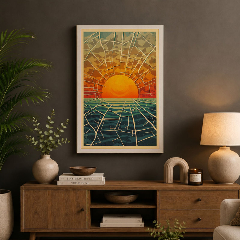 Golden Sunrise Japandi - Wrapped Canvas, 36x24 - 91.4 x 61.0 cm, Terracotta Border