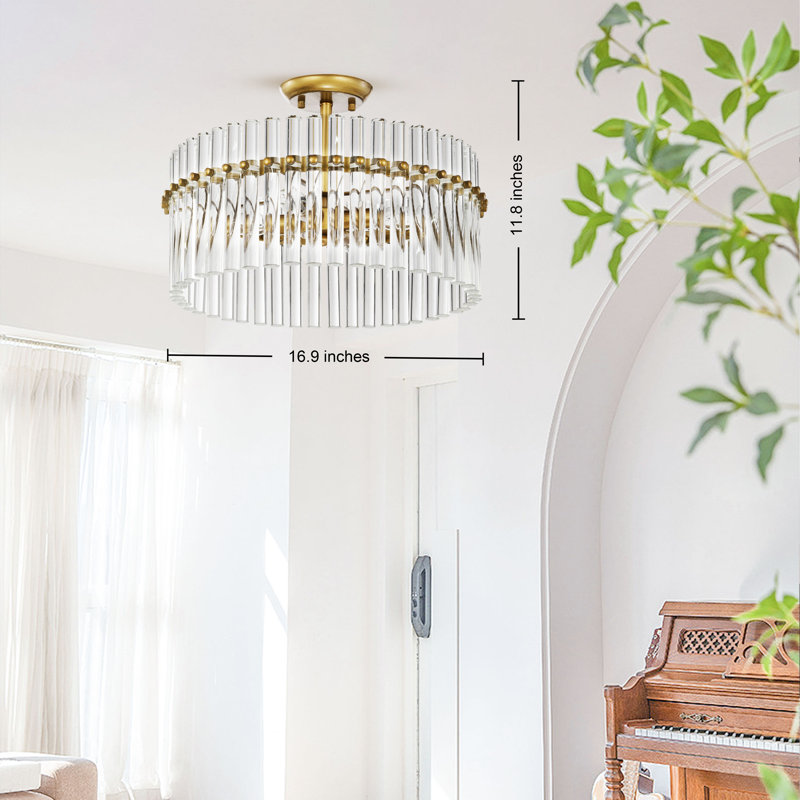 Plafonnier encastré 4 lumières en laiton brossé 16,9 po Emmali