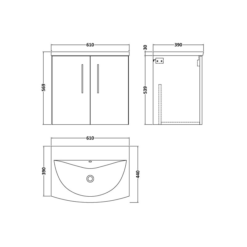 610mm Single Bathroom Vanity with Drop In Vitreous China Basin, Midnight Blue
