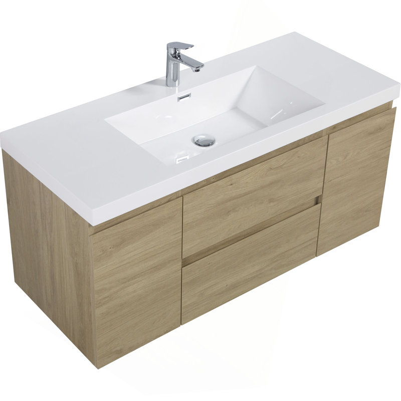 Meuble-lavabo flottant peu encombrant avec design fonctionnel et lavabo durable, Chêne, 47"