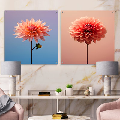 «Eernal Pink Dahlia Blooms» - ensemble de 2 peintures murales en acrylique Dahlia