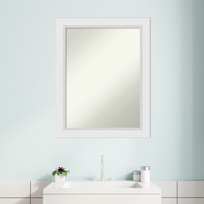 Blanco White Wood Bathroom Vanity Non-Beveled Wall Mirror, 28" x 22"