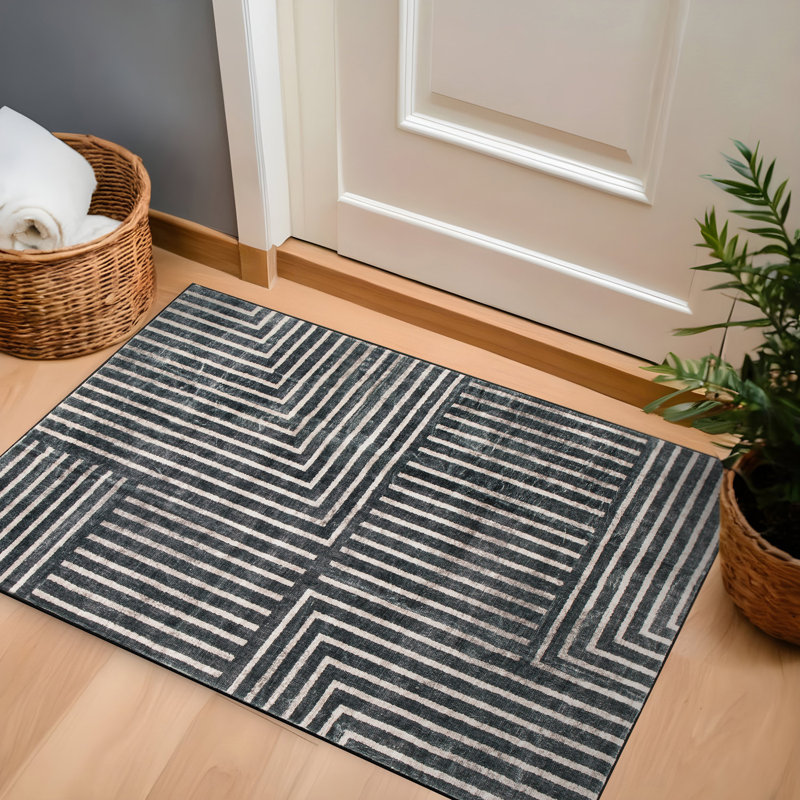 Tapis lavable antidérapant à rayures bohémiennes délavées, Tapis de couloir 2 pi x 4 pi