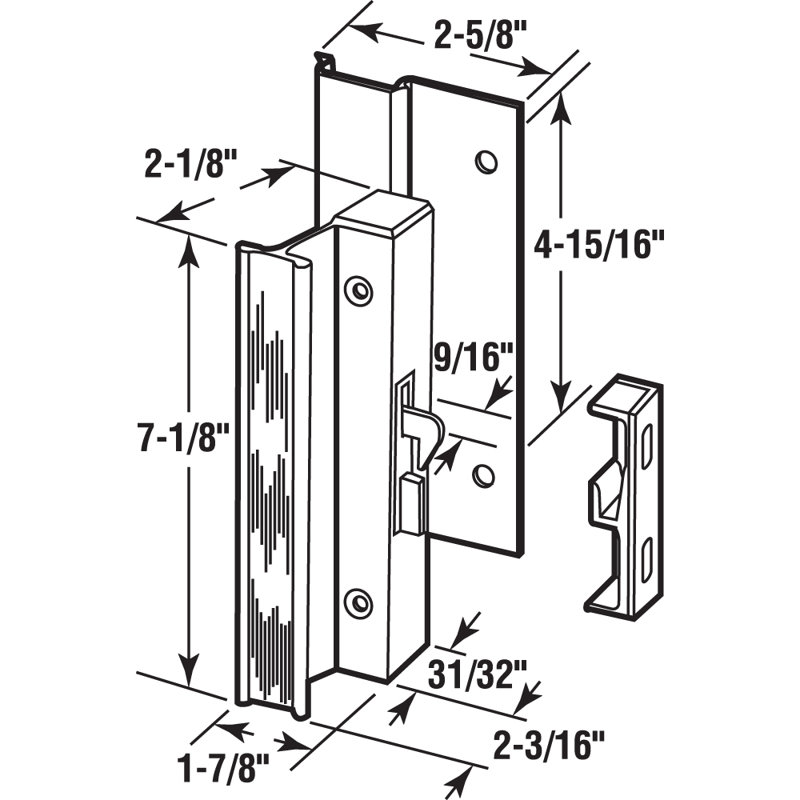 Black Aluminum, Sliding Door Handle Set with Hook Lock (Single Pack)