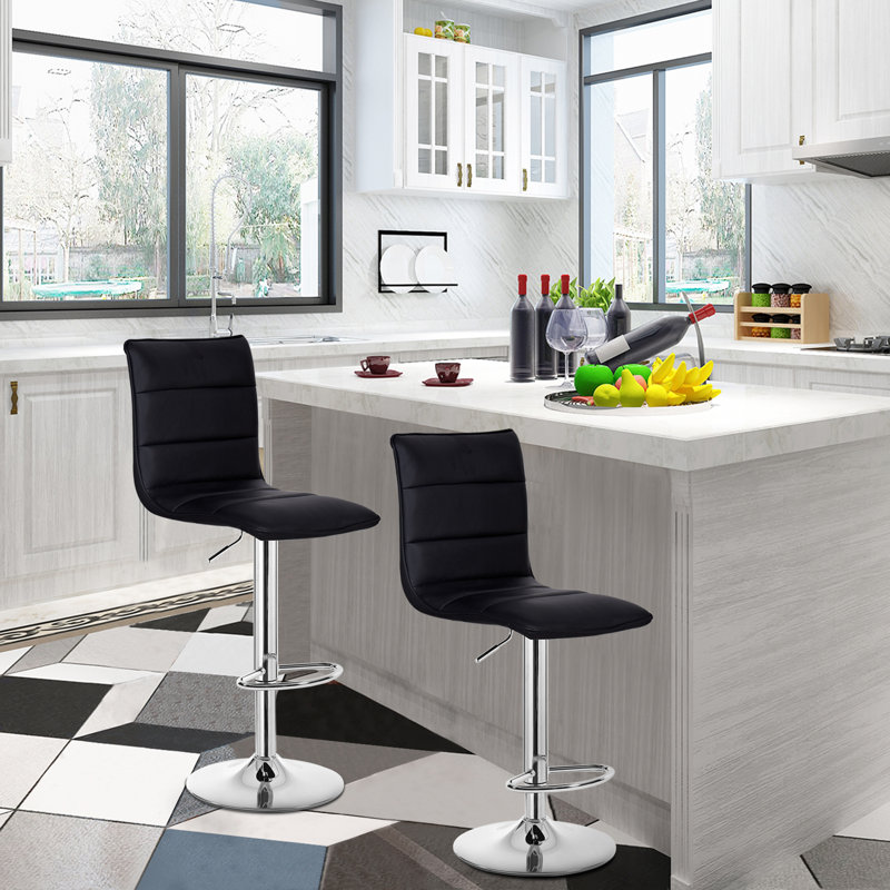 Dequez Upholstered Counter Stool with Metal Frame, Silver, Black