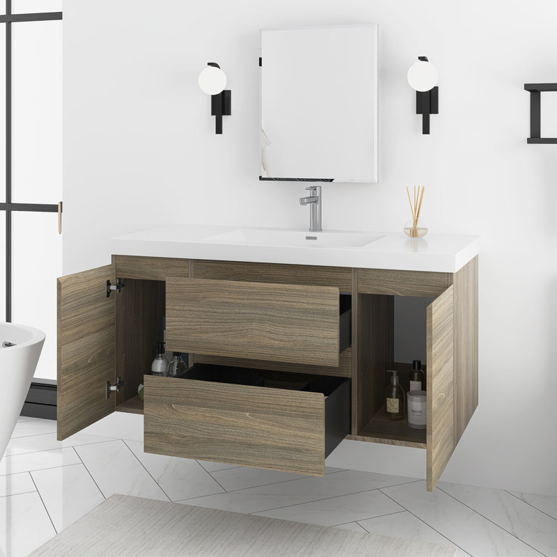 Meuble-lavabo flottant 48 po avec lavabo 48 po, Gris