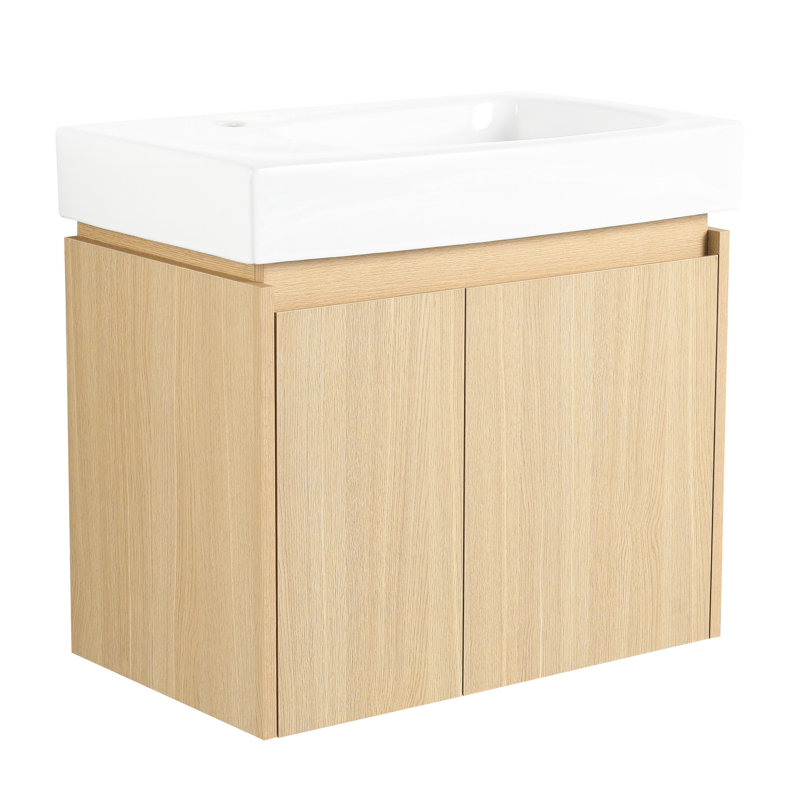 Meuble-lavabo 24 po avec lavabo en céramique, lavabo mural à fixation murale, armoire de rangement en bois à deux portes, lavabo fonctionnel en chêne - pour salle de bain, qualité
