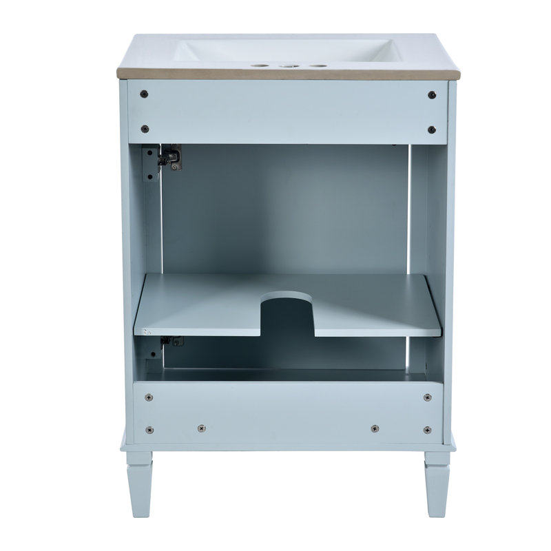 Ensemble de meuble-lavabo 24 po avec lavabo en céramique, armoire de rangement autoportante moderne, tablette réglable en hauteur, portes à fermeture douce