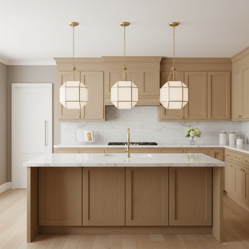 Reid 3 - Light Lantern Pendant, Satin Brass, 23.25" H x 13.5" W x 13.5" D, White