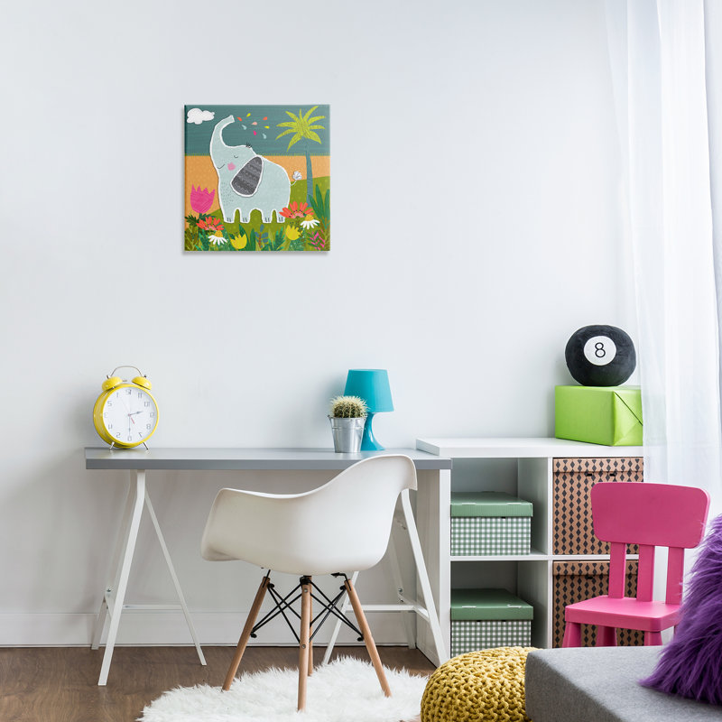 Art mural sur toile, "Tropical Elephant Scene" par Tina Finn, H 17 po x l 17 po