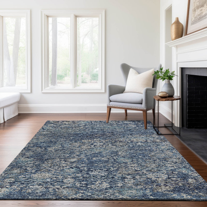Tapis bleu Premium lavable à la machine Andreau AMF92, Rectangulaire 3 pi x 5 pi