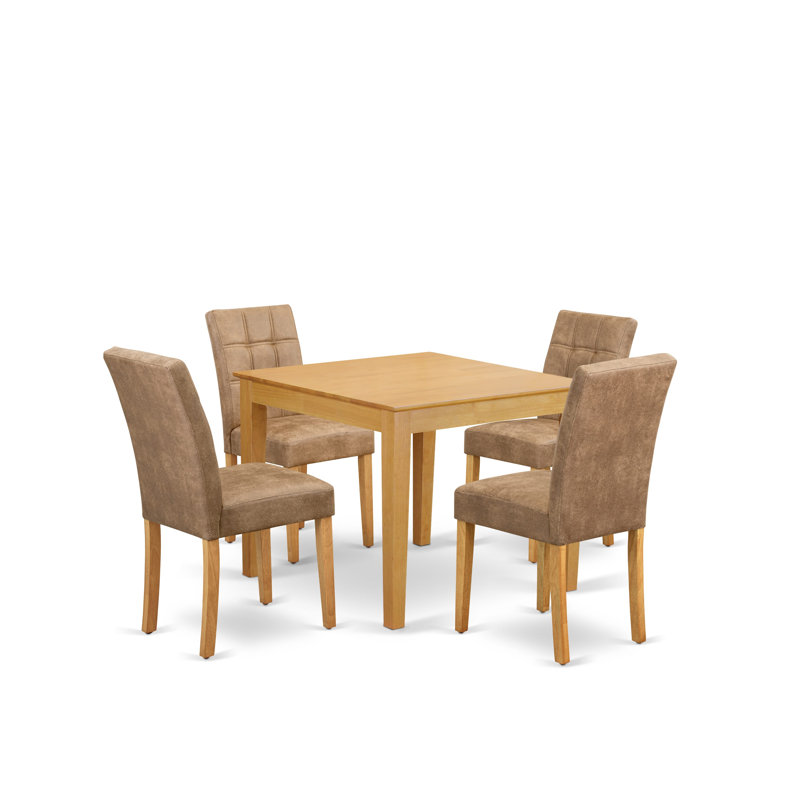 L'ensemble de table de salle à manger moderne 5 pièces se compose d'une table moderne de style Mid-Century et de 4 chaises de salle à manger modernes en polyester texturé brun et en chêne