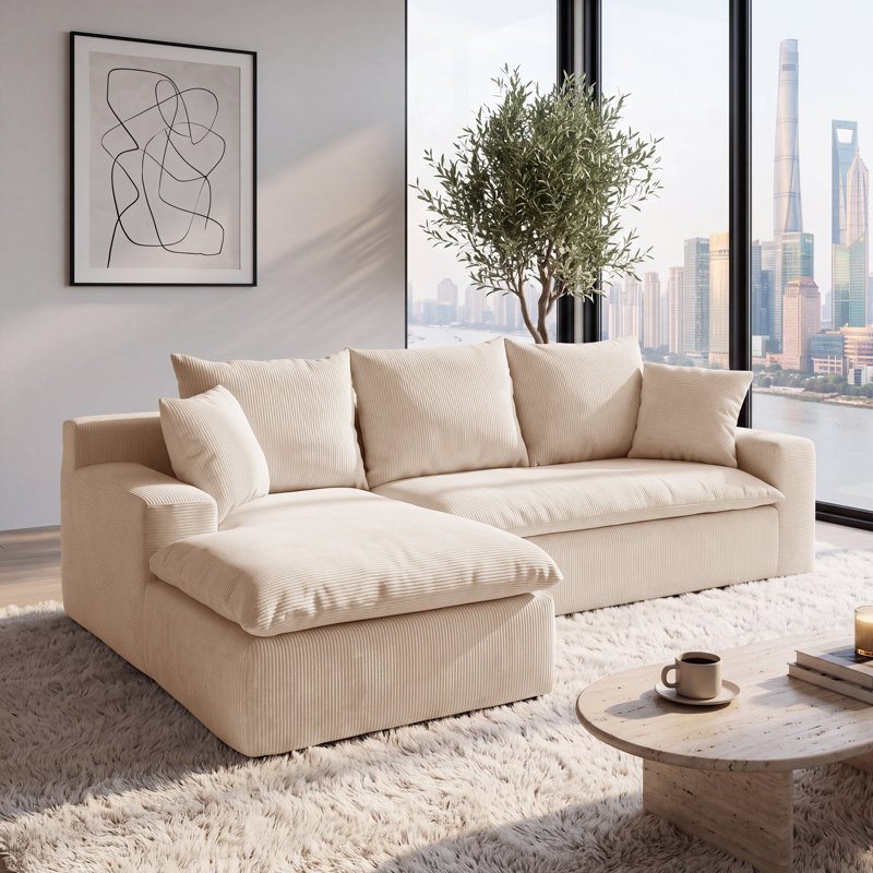 Canapé d'angle modulaire en forme de L de 235 cm (92,5 po), en chenille avec ressorts ensachés, 2 pièces, canapé moderne à assise profonde, canapés rembourrés pour salon, couleur crème