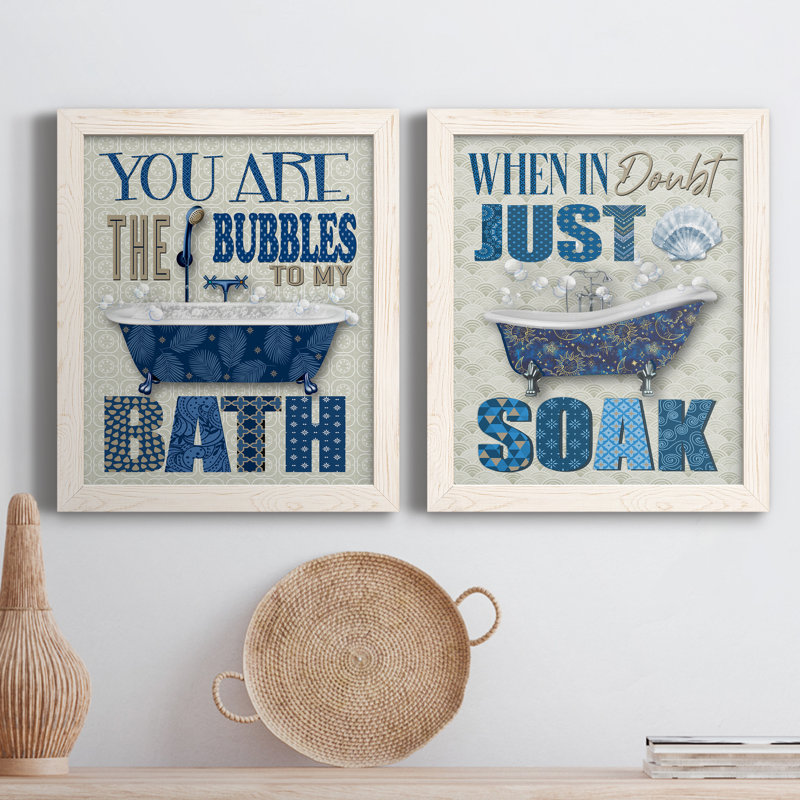 «Bubble Bath», ensemble de 2 encadrements d'art textuel sur toile, H 24 po x l 36 po x P 1,5 po, Toile blanche encadrée