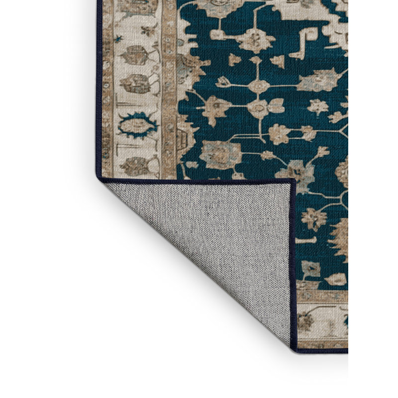 Machine Washable Overdyed Blue Area Rug, Round 3'