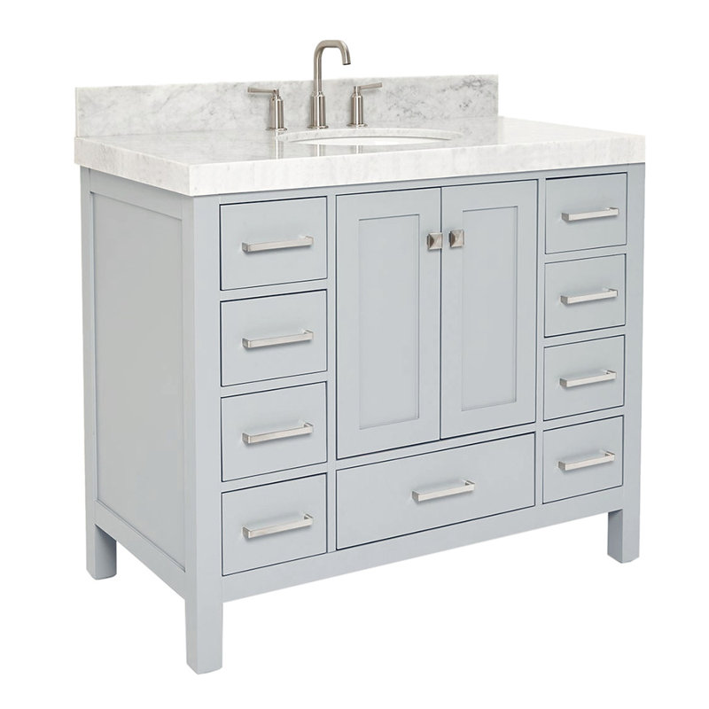Cambridge Single Bathroom Vanity with Carrara Marble Top, Gray