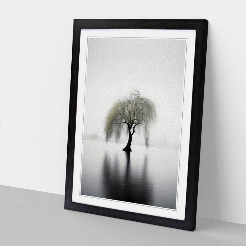 Weeping Willow Minimalism - Framed Print, 34cm H x 25cm W, Black Framed