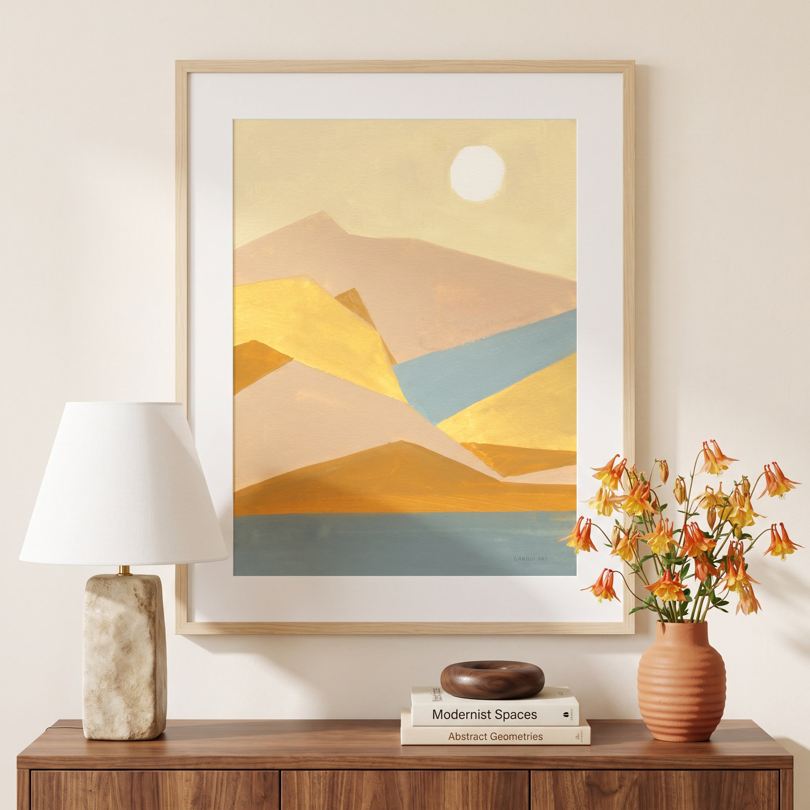 Retro Abstract I Southwest Mountains Print, 36.38" H x 29.38" W x 0.88" D, Brown Framed Paper