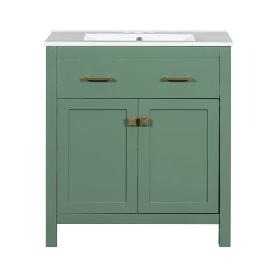 Meuble-lavabo moderne de 30 po avec lavabo en céramique, meuble-lavabo simple moderne avec 2 portes et une tablette