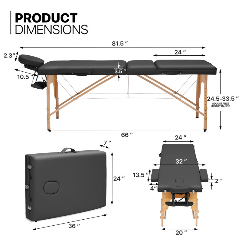 Table de massage pliable Loleatha, Noir, noir, noir, noir