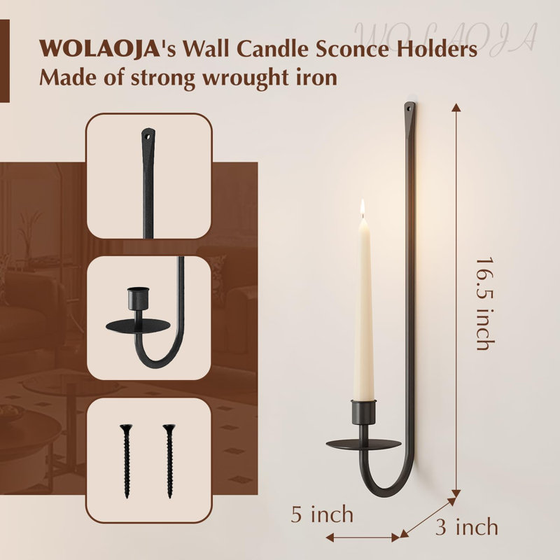 Set of 2 Wall Mount Candle Holder Pillar Holder Black