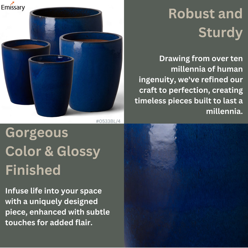 Handmade Ceramic Planter, Blue, 14" H x 11.5" W x 11.5" D