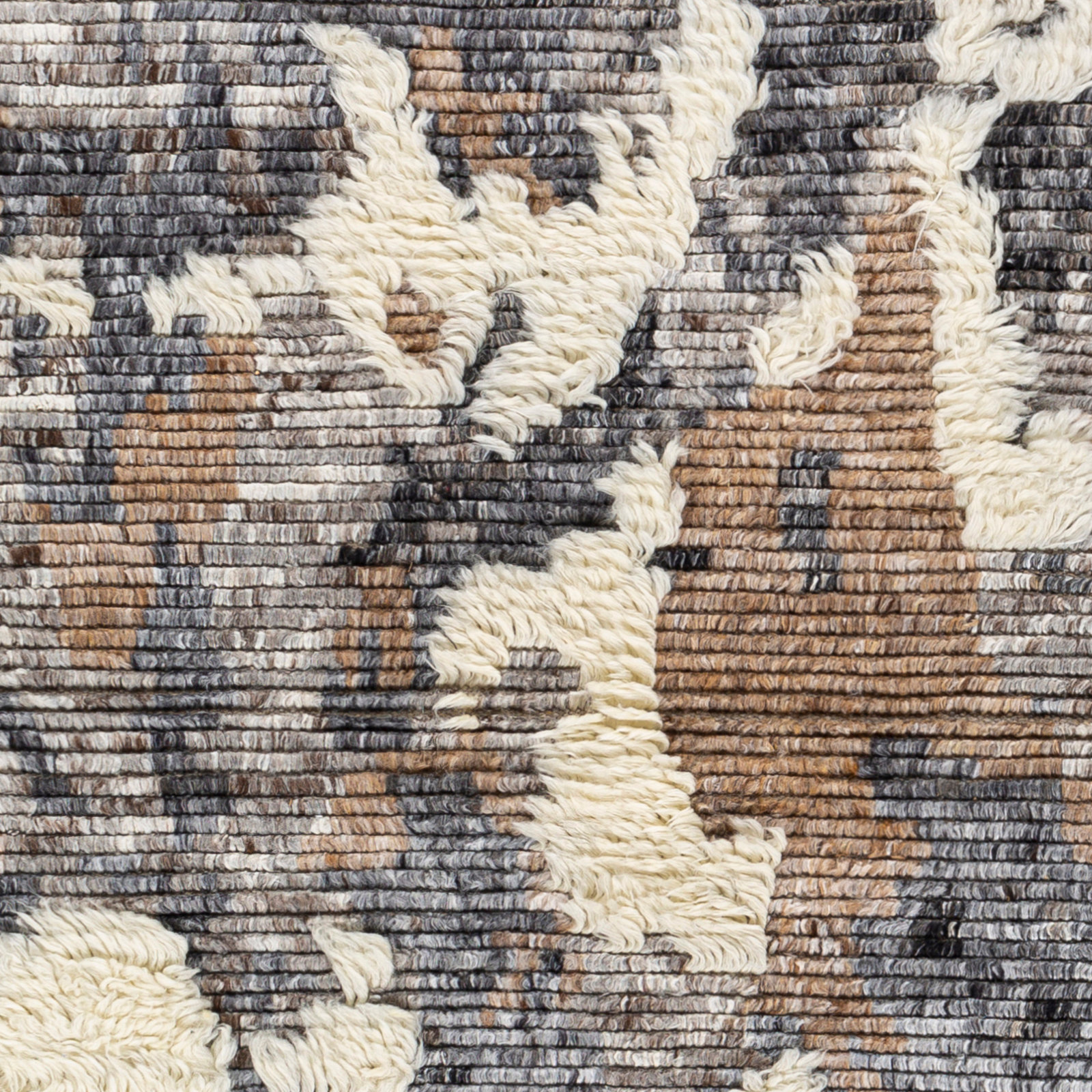 Zubi Dark Brown Cream Hand-Knotted Abstract Rug, Rectangle 2' x 3'