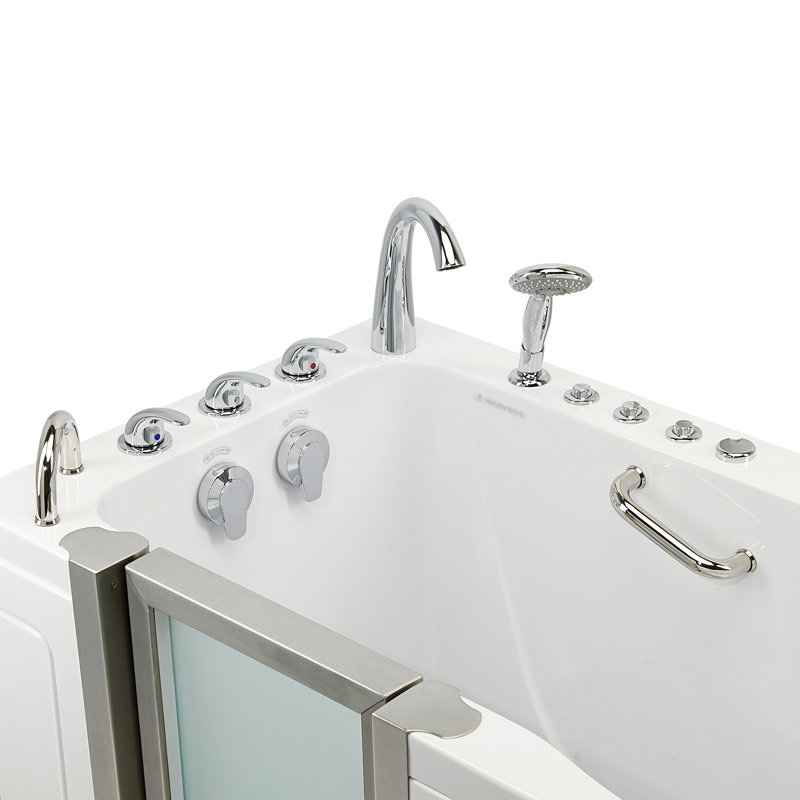 Ella Deluxe 30"x55" Acrylic Air and Hydro Massage Walk-In Bathtub with Left Inward Swing Door, 5 Piece Fast Fill Faucet, 2" Dual Drain