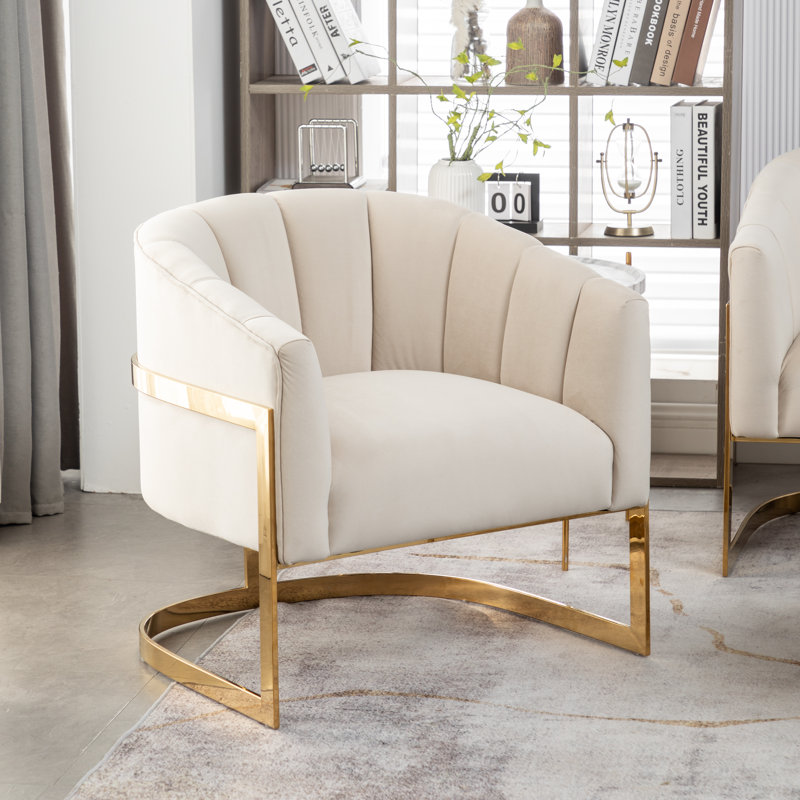Tellico Upholstered Barrel Chair, Beige Velvet